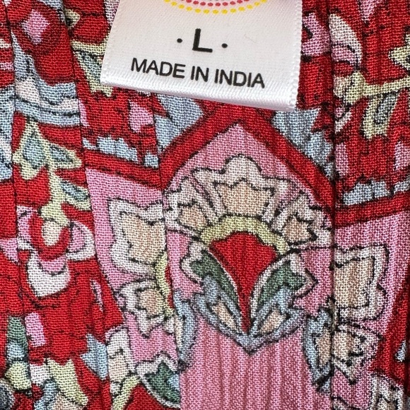 Bila Boho Navy & Pink/Red Paisley Print Blouse with Cut Out Shoulders Sz Lg - Picture 5 of 13